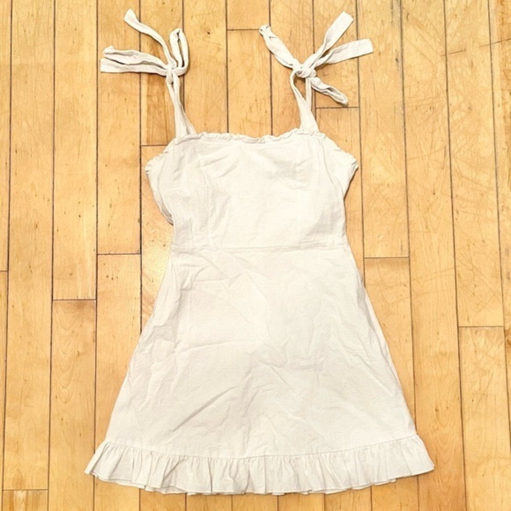 Nasty Gal White Boho Romantic Textured Mini Dress with Tie Bow Straps Size 4
